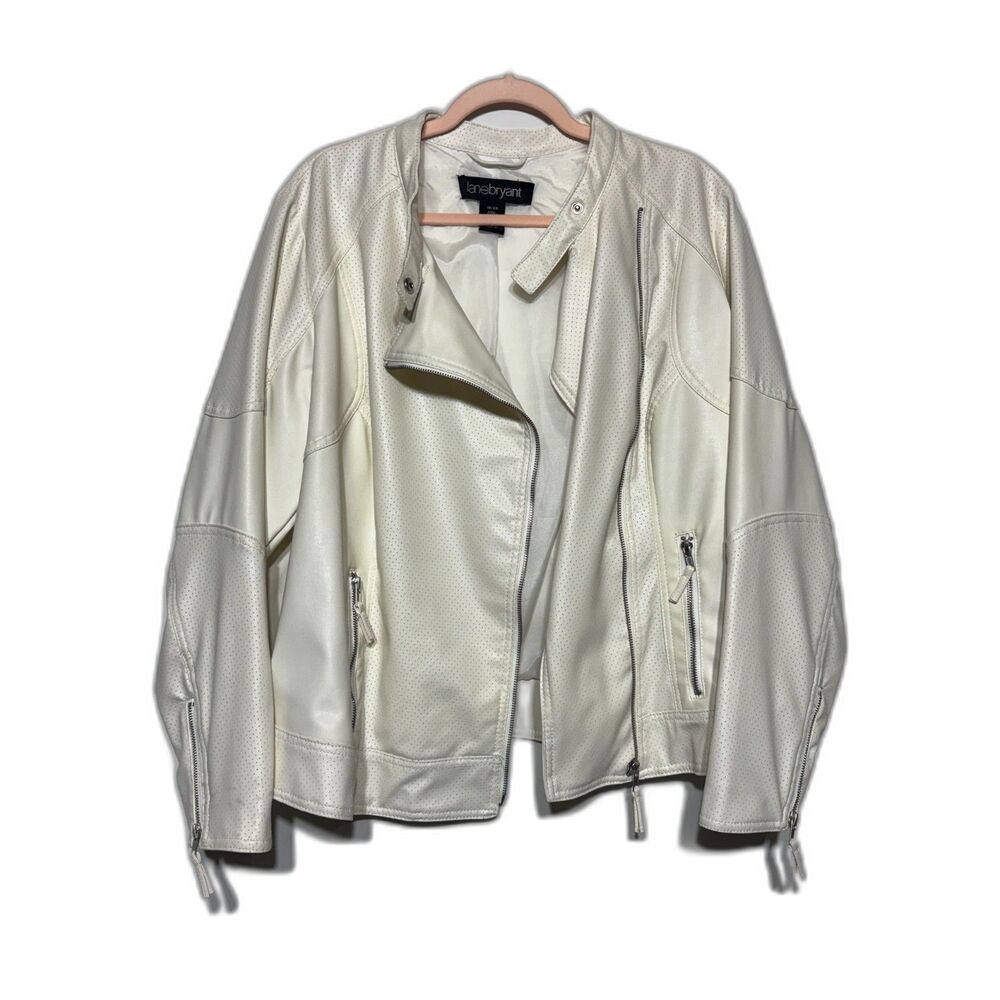 Lane Bryant Faux Leather Moto Jacket 18/20 Plus Ivory Cream Perforated Biker